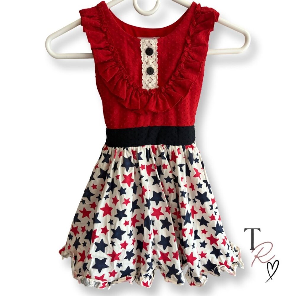 Girl August NWT Patriotic USA Americana Star Dress Red White Blue Girls Size 7